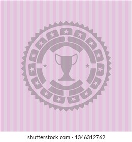 trophy icon inside pink emblem. Retro