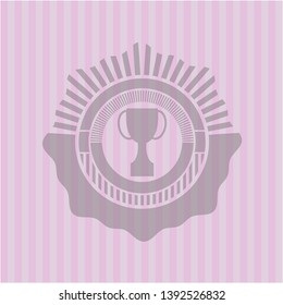 trophy icon inside pink emblem. Vintage.