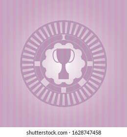 trophy icon inside pink emblem. Retro