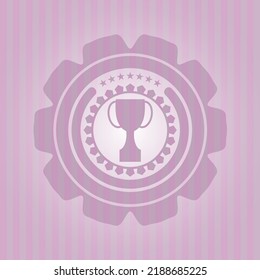 trophy icon inside pink emblem. Vintage. Conceptual design.