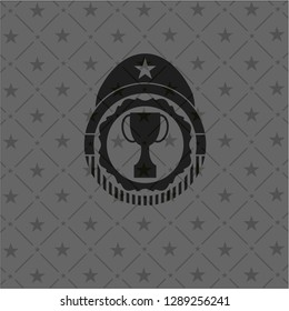 trophy icon inside realistic black emblem