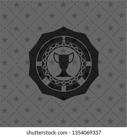trophy icon inside realistic black emblem