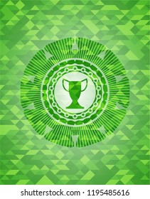 trophy icon inside realistic green mosaic emblem