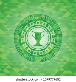 trophy icon inside realistic green mosaic emblem