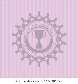 trophy icon inside realistic pink emblem