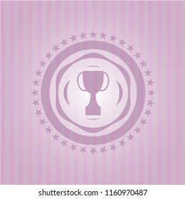 trophy icon inside realistic pink emblem
