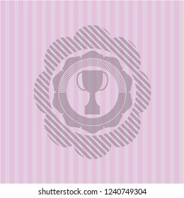 trophy icon inside realistic pink emblem