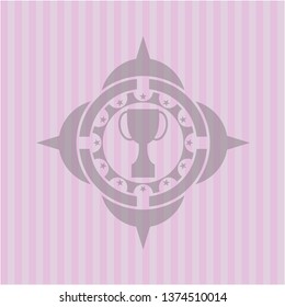 trophy icon inside realistic pink emblem