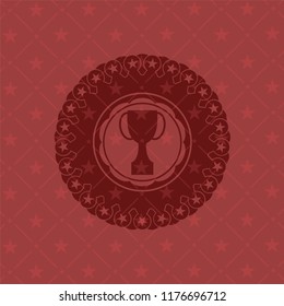 trophy icon inside realistic red emblem