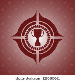 trophy icon inside realistic red emblem
