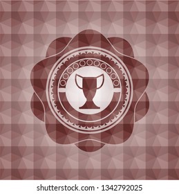 trophy icon inside red badge with geometric pattern background. Seamless.