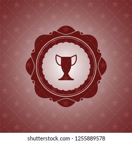 trophy icon inside red emblem. Retro