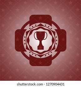 trophy icon inside red emblem. Retro