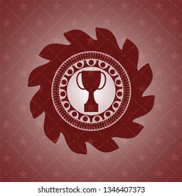 trophy icon inside red emblem. Retro