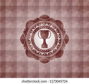 trophy icon inside red geometric badge. Seamless.