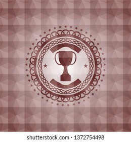 trophy icon inside red geometric emblem. Seamless.