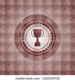 trophy icon inside red seamless geometric emblem.