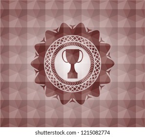 trophy icon inside red seamless badge with geometric background.