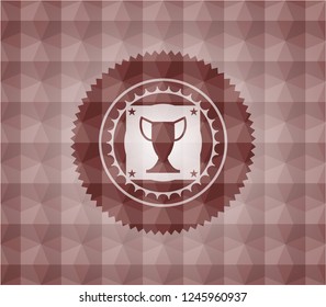 trophy icon inside red seamless geometric badge.
