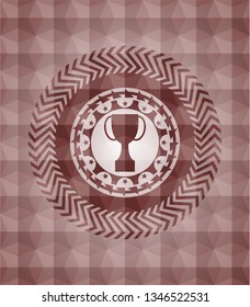trophy icon inside red seamless polygonal badge. trophy icon inside red seamless polygonal badge.