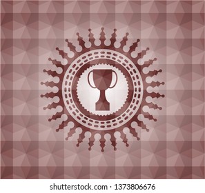 trophy icon inside red seamless geometric badge.