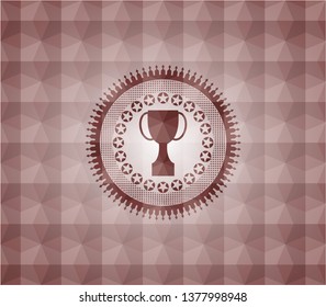 trophy icon inside red seamless polygonal badge.