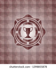 trophy icon inside red seamless geometric badge.