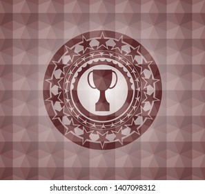 trophy icon inside red seamless badge with geometric background.