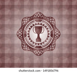 trophy icon inside red seamless polygonal badge.