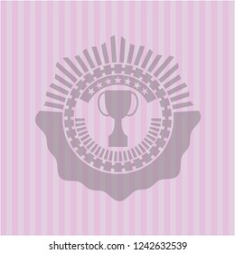 trophy icon inside retro pink emblem