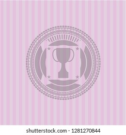 trophy icon inside retro pink emblem