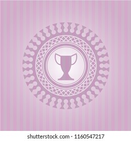 trophy icon inside retro style pink emblem