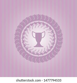 trophy icon inside retro style pink emblem