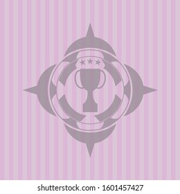 trophy icon inside retro style pink emblem