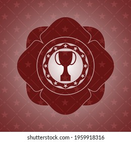 trophy icon inside retro style red emblem. 