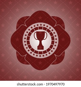 trophy icon inside retro style red emblem. 
