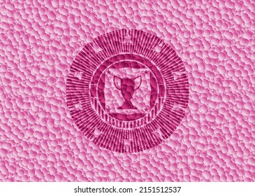 trophy icon inside retro style pink emblem with bubbles background. Vector Illustration. Detailed. 