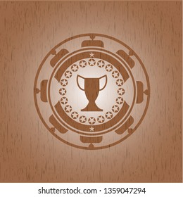 trophy icon inside retro wood emblem