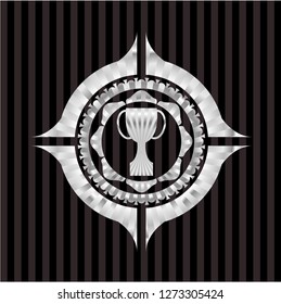 trophy icon inside silver badge or emblem
