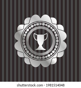 trophy icon inside silver badge. 