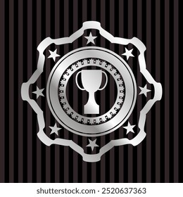 Icono de trofeo dentro de la insignia o emblema de plata. 