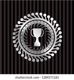 trophy icon inside silver emblem or badge
