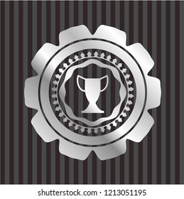 trophy icon inside silver shiny badge
