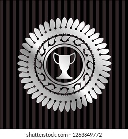 trophy icon inside silver shiny badge