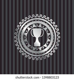 trophy icon inside silver shiny badge