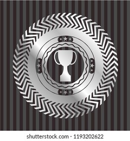 trophy icon inside silvery badge or emblem