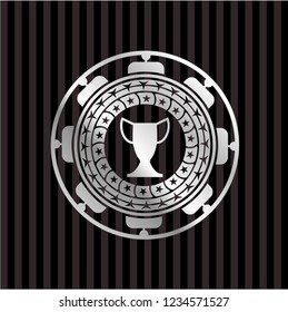trophy icon inside silvery shiny emblem