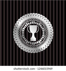 trophy icon inside silvery shiny badge