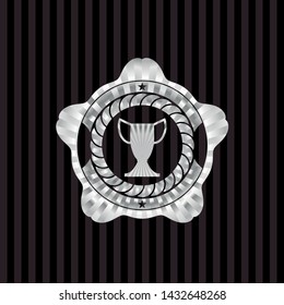 trophy icon inside silvery shiny emblem