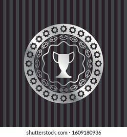 trophy icon inside silvery shiny badge